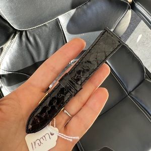 Snakeskin watch strap black with gold fittings